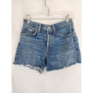 Agolde Parker Long Jean Shorts Raw Hem Button Fly Size 25